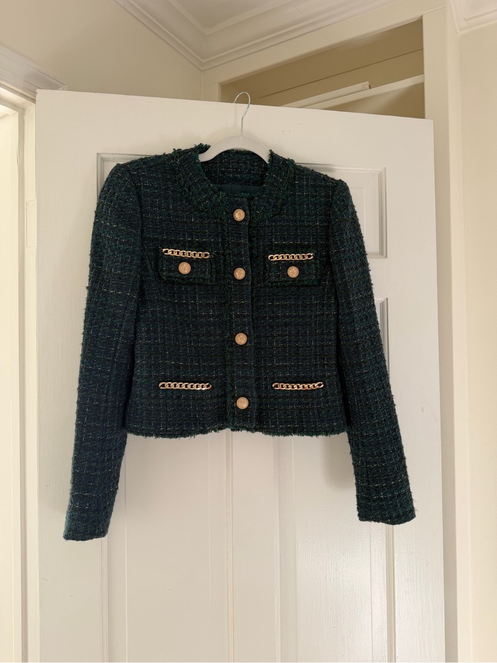 Generation Love Classic Dark Green Tweed Chain-Trim Jacket - Picture 2 of 5